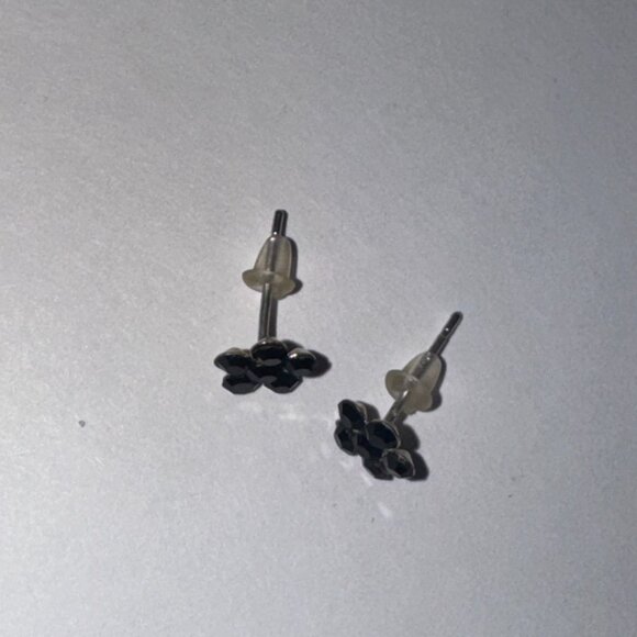 7mm Black Flower Cz And Sterling Post Earrings - Picture 5 of 9